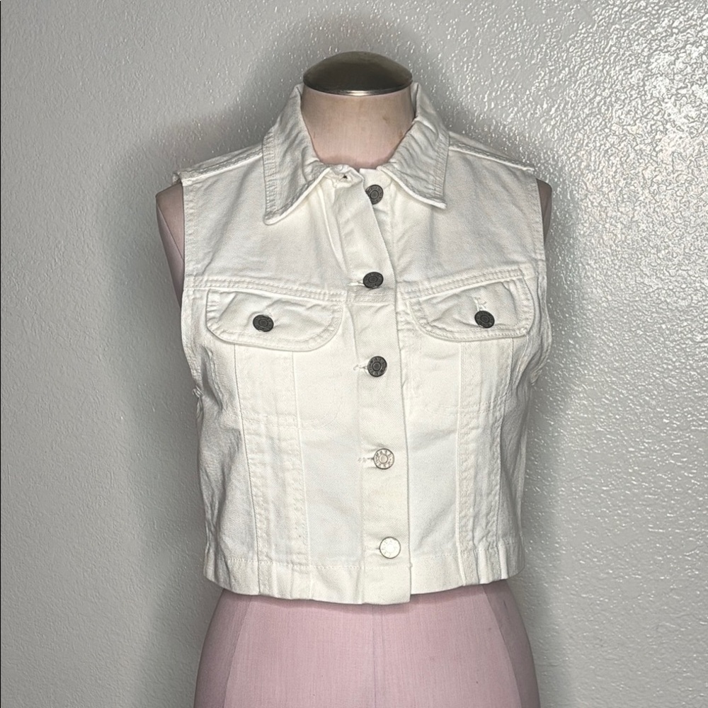 Women's White Denim Vest